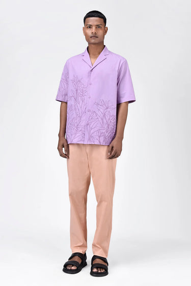 Men's Lavender Cotton Poplin Easy Fit Shirt with Cubon Collar - Genes Lecoanet Hemant