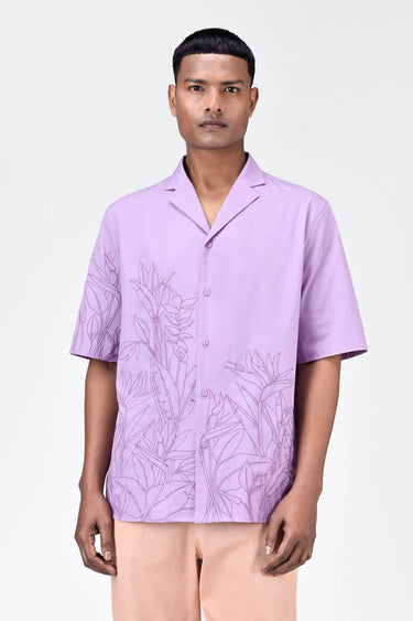 Men's Lavender Cotton Poplin Easy Fit Shirt with Cubon Collar - Genes Lecoanet Hemant