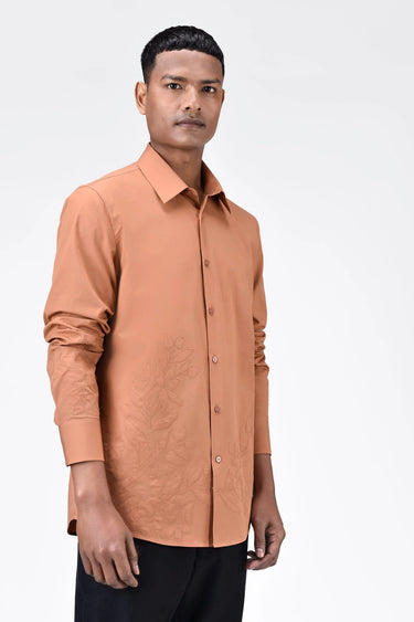 Men's Light Peach Cotton Poplin Regular Fit Button-Up Shirt - Genes Lecoanet Hemant