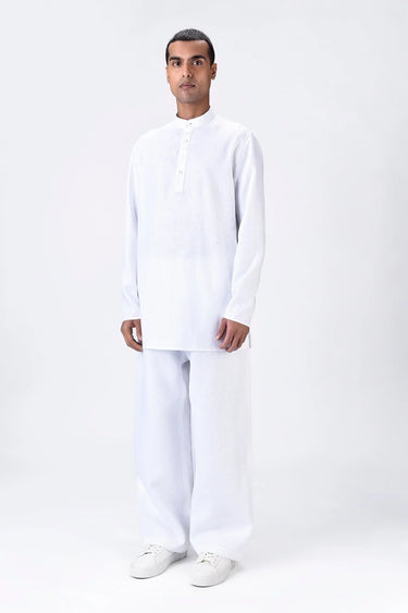 Men's Linen Fit Kurta with Tonal Signature Details - Genes Lecoanet Hemant