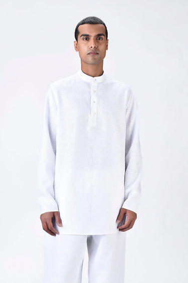 Men's Linen Fit Kurta with Tonal Signature Details - Genes Lecoanet Hemant