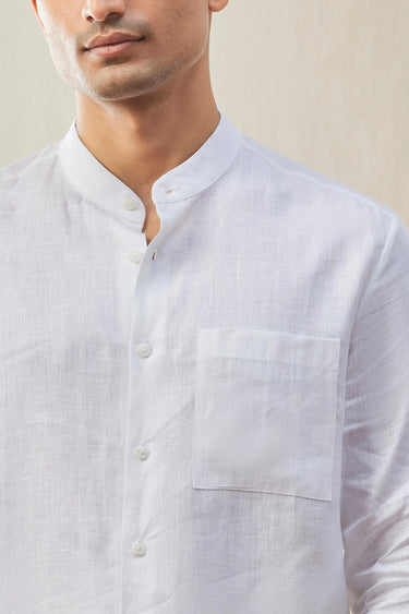 Men's Linen Shirt with Tonal Signature Details - Genes Lecoanet Hemant