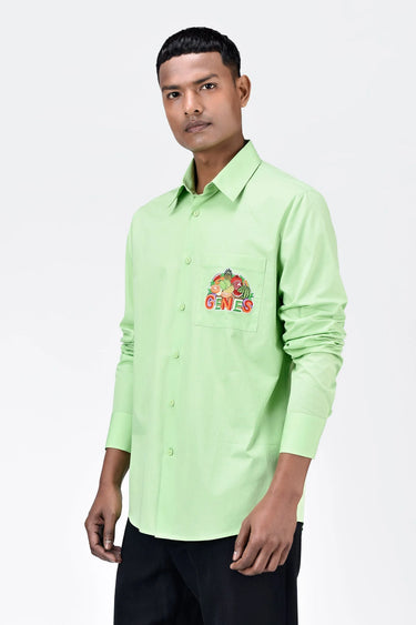 Men's Regular Fit Button Up Shirt with Fruit Basket Embroidery-Mint Green - Genes Lecoanet Hemant