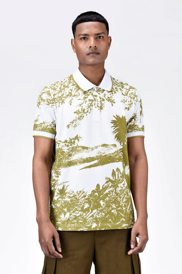 Men's Regular Fit Cotton Pique Polo with Contrast Tipping-Bright Olive - Genes Lecoanet Hemant