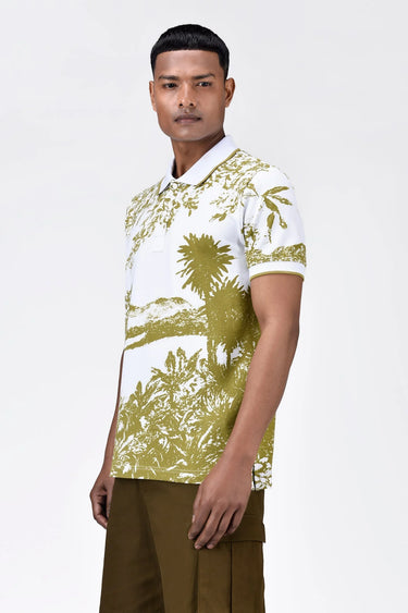 Men's Regular Fit Cotton Pique Polo with Contrast Tipping-Bright Olive - Genes Lecoanet Hemant