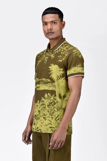 Men's Regular Fit Cotton Pique Polo with Contrast Tipping-Khaki - Genes Lecoanet Hemant