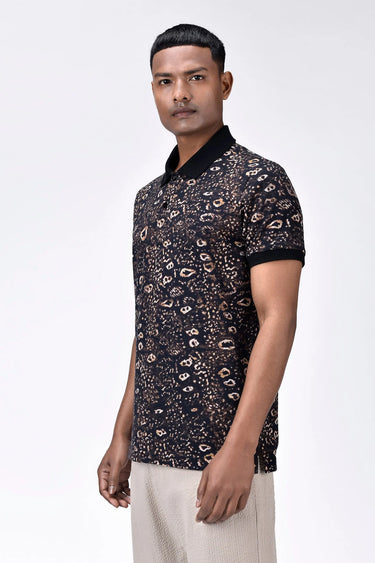 Men's Regular Fit Polo with Khaki Animal Print - Genes Lecoanet Hemant