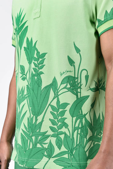 Men's Regular Fit Polo with Tropical Print-Mint Green - Genes Lecoanet Hemant