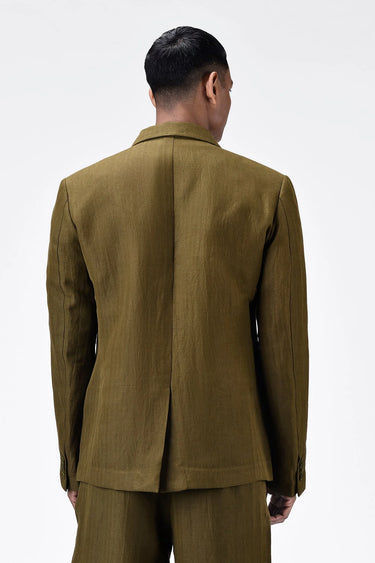 Men's Regular Fit Two-Button Jacket-Khaki - Genes Lecoanet Hemant