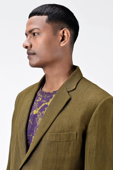Men's Regular Fit Two-Button Jacket-Khaki - Genes Lecoanet Hemant
