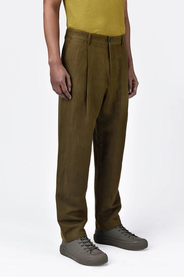 Men's Straight Fit Pleated Trousers Khaki - Genes Lecoanet Hemant