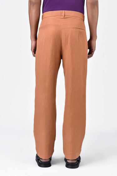 Men's Straight Fit Pleated Trousers-Salmon Pink - Genes Lecoanet Hemant