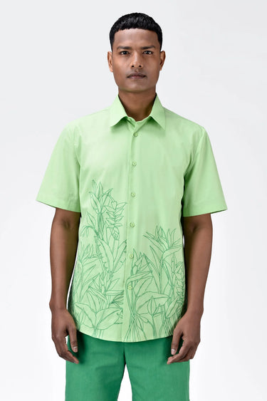 Men's Tropical Tonal Thread Regular Fit Cotton Poplin Shirt - Genes Lecoanet Hemant