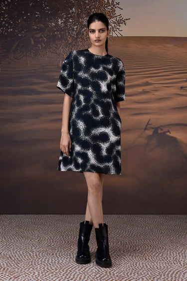 Midnight Ripple Twill Crepe Dress - Genes Online Store