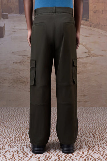 Military Green Cotton Twill Cargo Trousers - Genes Online Store
