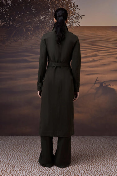 Military Green Cotton Twill Trench - Genes Online Store