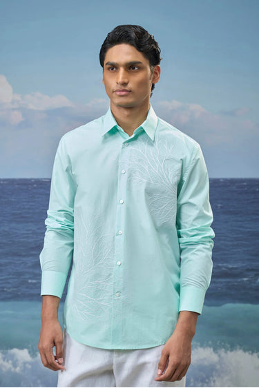 Mint Green Premium Cotton Poplin Embroidered Shirt