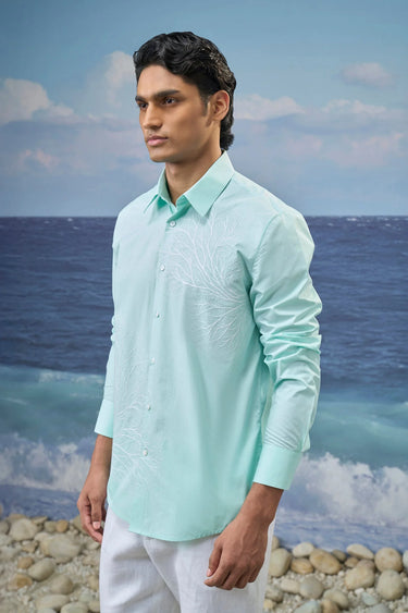 Mint Green Premium Cotton Poplin Embroidered Shirt