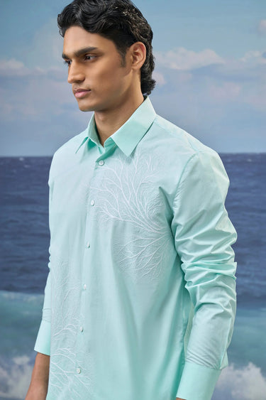 Mint Green Premium Cotton Poplin Embroidered Shirt