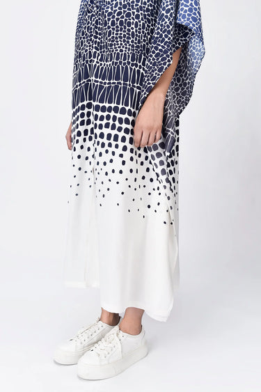 Modal V-Neck Dress with Cell Degrade Print - Blue Black - Genes Lecoanet Hemant