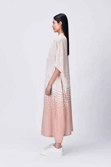 Modal V-Neck Dress with Cell Degrade Print - Melon Pink - Genes Lecoanet Hemant