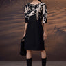Monochrome brushstroke dress for women with abstract black and white print and tailored fit