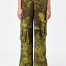 Monotone Landscape Linen Cargo Trousers with Flared Hem - Genes Lecoanet Hemant