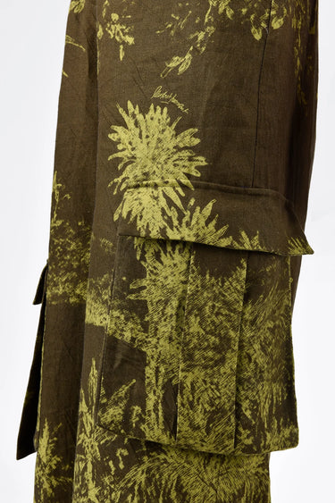 Monotone Landscape Linen Cargo Trousers with Flared Hem - Genes Lecoanet Hemant