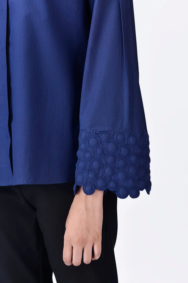 Navy Blue Straight Fit Shirt in Giza Cotton Poplin - Genes Lecoanet Hemant