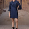 Navy Embroidered Cotton Poplin Tie-Waist Dress - Genes Online Store