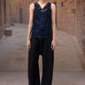 Navy Embroidered Organza V-Neck Sleeveless Top - Genes Online Store