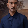 Navy long sleeve Giza cotton poplin shirt with clean minimal design for men