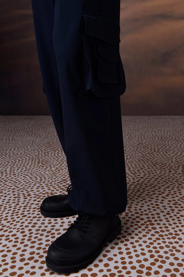 Navy Poly Viscose Lycra Cargo - Genes Online Store