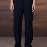 Navy poly viscose satin trousers for men by Genes Lecoanet Hemant India