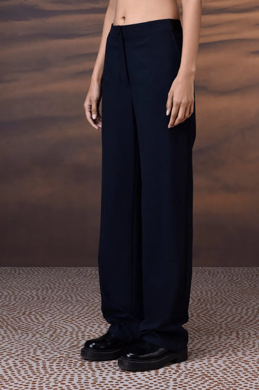 Men navy designer trousers with satin finish modern formal wear India