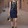 Navy Poly Wool Sequin Embellished Sleeveless Dress - Genes Online Store
