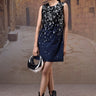 Navy Poly Wool Sequin Embellished Sleeveless Dress - Genes Online Store