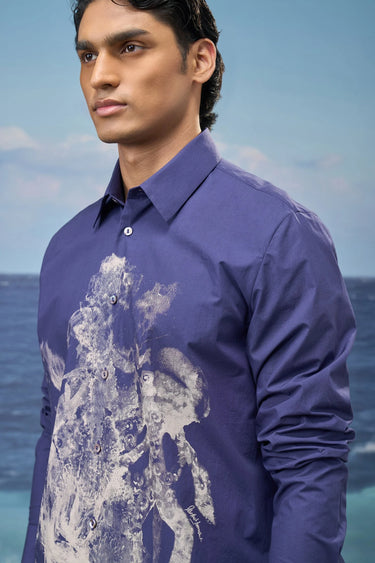Navy Premium Cotton Poplin Abstract Print Shirt