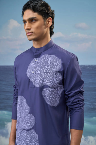 Navy Premium Cotton Poplin Embroidered Kurta