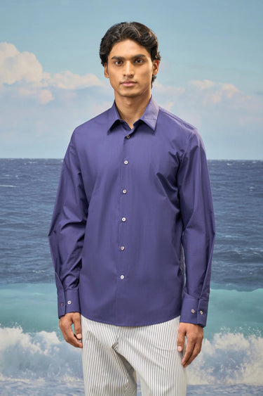 Navy Premium Cotton Poplin Regular-Fit Shirt