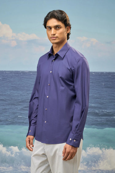 Navy Premium Cotton Poplin Regular-Fit Shirt