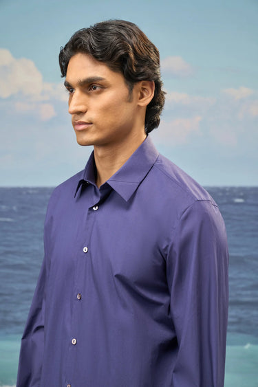 Navy Premium Cotton Poplin Regular-Fit Shirt