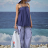 Navy Giza cotton sleeveless top for women with pleated detailing