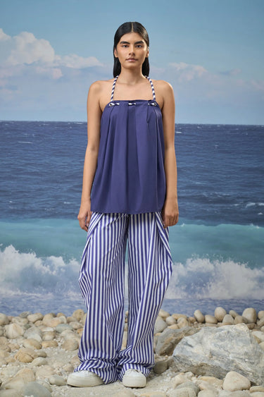 Navy sleeveless top for women with relaxed fit and fluid silhouette