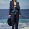 Navy poly viscose skirt for women with embroidered detailing