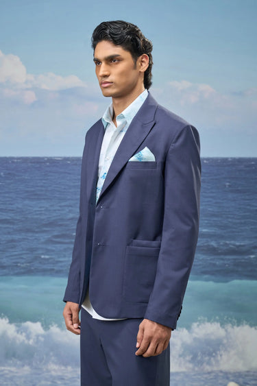 Navy jacket for men with notch lapel collar and front closure detail