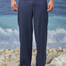 Navy poly viscose trousers for men with relaxed-leg design