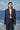 Navy poly viscose relaxed jacket for women with solid minimalist design