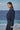 Navy poly viscose relaxed jacket for women showing smooth breathable fabric texture