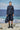 Navy poly wool relaxed shirt for women with pleated detailing